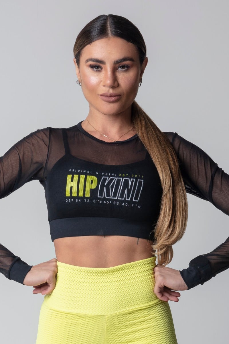 Hipkini - Black Blogger Fitness Shirt with Overlaid tulle - 3339758