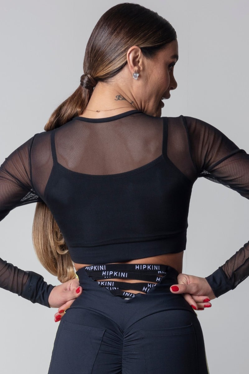 Hipkini - Black Blogger Fitness Shirt with Overlaid tulle - 3339758 Hipkini - Black Blogger Fitness Shirt with Overlaid tulle - 3339758