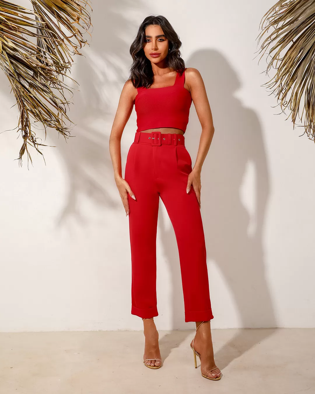 Dot Clothing - Pants Dot Clothing Tailoring High Waist with Red Belt - 1250VERM Dot Clothing - Pants Dot Clothing Tailoring High Waist with Red Belt - 1250VERM